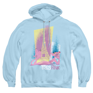 Light blue pullover hoodie with Pink Panther/Tres Pink graphic