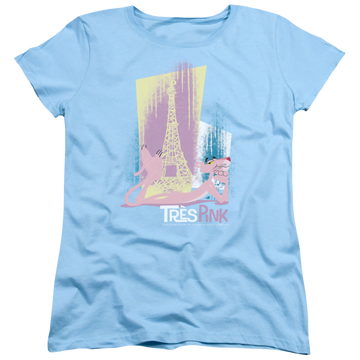 Light blue women's t-shirt with Pink Panther Tres Pink graphic