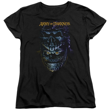 Black women's t-shirt with Army of Darkness Evil Ash graphic