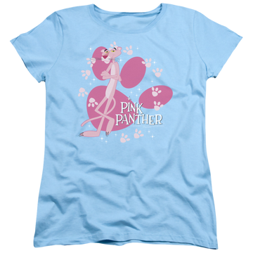 Light blue women's t-shirt with Pink Panther Walk All Over graphic