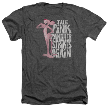 Charcoal men's heather t-shirt with Pink Panther Strikes Again graphic