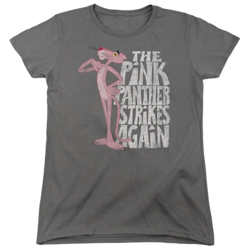 Charcoal women's t-shirt with Pink Panther Strikes Again graphic