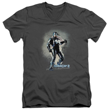 Charcoal men's v-neck t-shirt with Robocop Break On Through graphic