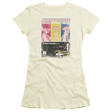 Cream juniors t-shirt with Pink Panther Shot In The Dark graphic