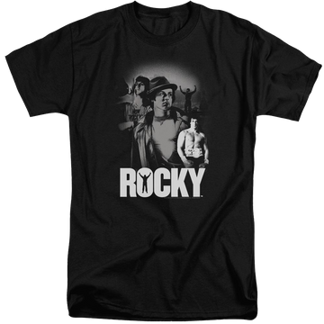 Black men's tall fit t-shirt with Rocky Making Of A Champ graphic