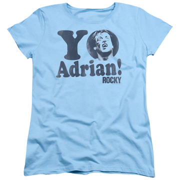 Light blue women's t-shirt with Rocky/Yo Adrian graphic