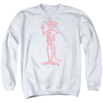 White men's crewneck sweatshirt with Pink Panther Heads graphic