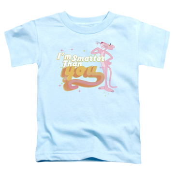Light blue kid's t-shirt for ages 4 to 7 with Pink Panther Smart Cat graphic