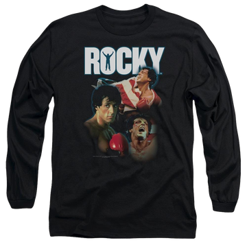 Black men's long sleeve t-shirt with Rocky I Did It graphic
