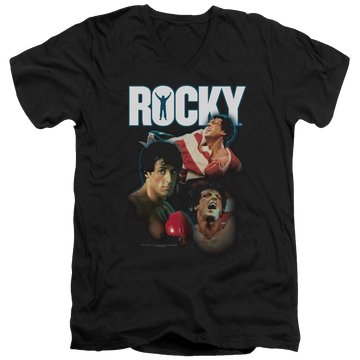 Black men's v-neck t-shirt with Rocky I Did It graphic