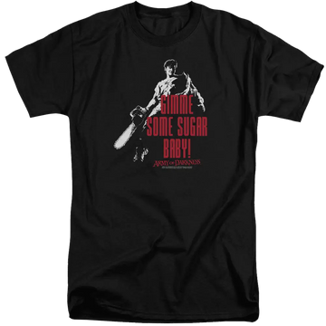 Black men's tall fit t-shirt with Army of Darkness Sugar graphic
