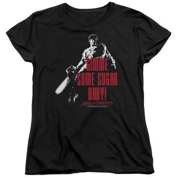 Black women's t-shirt with Army of Darkness Sugar graphic