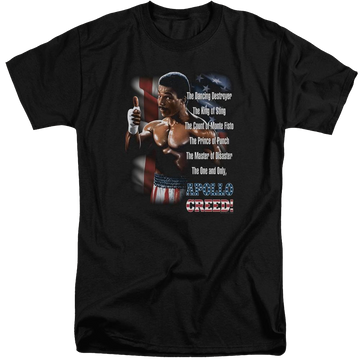 Black men's tall fit t-shirt with Rocky II The One And Only graphic