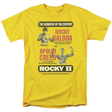 Yellow men's regular fit t-shirt with Rocky II Rematch graphic
