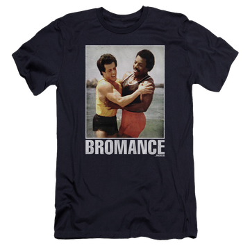 Navy men's premium slim fit t-shirt with Rocky Bromance graphic