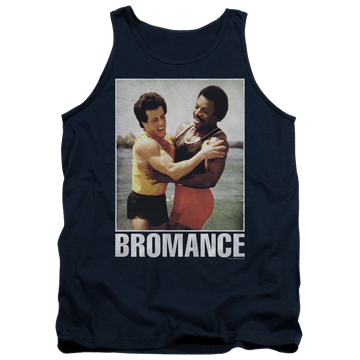 Navy men's tank with Rocky Bromance graphic