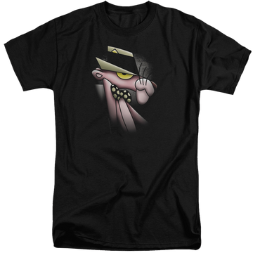 Black men's tall fit t-shirt with Pink Panther Smooth Panther graphic