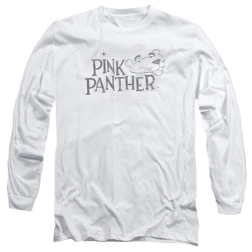 White men's long sleeve t-shirt with Pink Panther Sketch Logo graphic