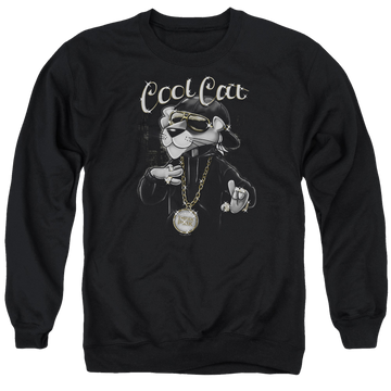 Black men's crewneck sweatshirt with Pink Panther Cool Cat graphic