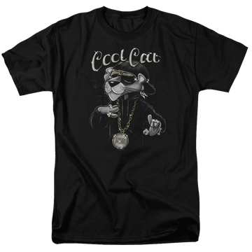Black men's regular fit t-shirt with Pink Panther Cool Cat graphic