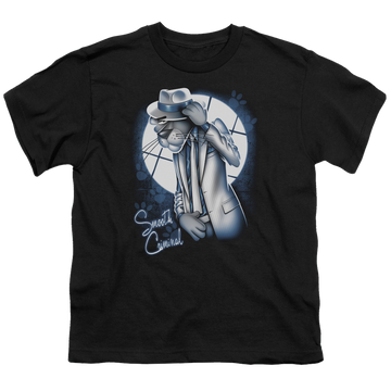Black youth t-shirt for ages 8 to 12 with Pink Panther Smooth Criminal graphic