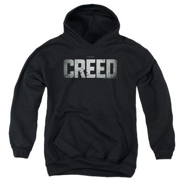 Black youth hoodie for ages 8 to 12 with Creed Logo graphic
