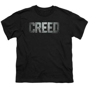 Black youth t-shirt for ages 8 to 12 with Creed Logo graphic