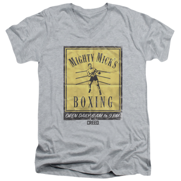 Athletic heather men's v-neck t-shirt with Creed Micks Poster graphic