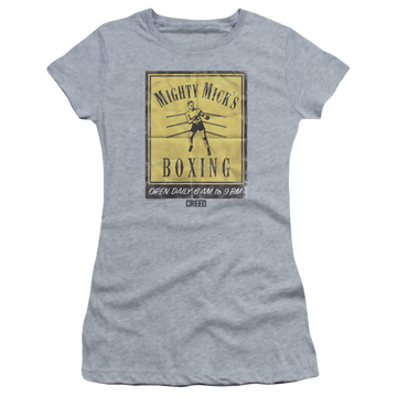 Athletic heather juniors t-shirt with Creed Micks Poster graphic