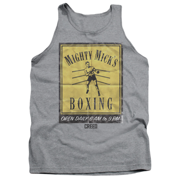 Athletic heather men's tank with Creed Micks Poster graphic