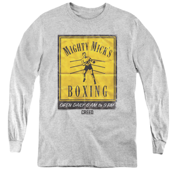 Athletic heather youth long sleeve t-shirt with Creed Micks Poster graphic
