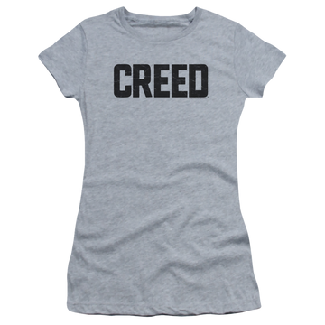 Athletic heather juniors t-shirt with Creed Cracked Logo graphic