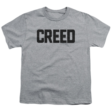 Athletic heather youth t-shirt for ages 8 to 12 with Creed Cracked Logo graphic