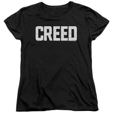Black women's t-shirt with Creed Cracked Logo graphic
