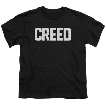 Black youth t-shirt for ages 8 to 12 with Creed Cracked Logo graphic