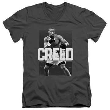 Charcoal men's v-neck t-shirt with Creed Final Round graphic