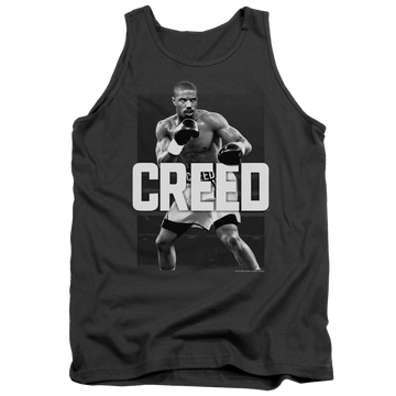 Charcoal men's tank with Creed Final Round graphic