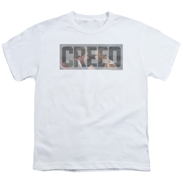 White youth t-shirt for ages 8 to 12 with Creed Pep Talk graphic