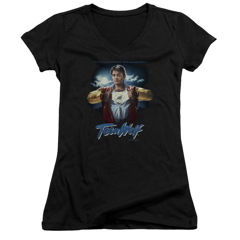 Teen Wolf Poster Juniors V-Neck T-Shirt Juniors V-Neck T-Shirt Teen Wolf