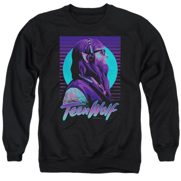 Black men's crewneck sweatshirt with Teen Wolf Headphone Wolf graphic
