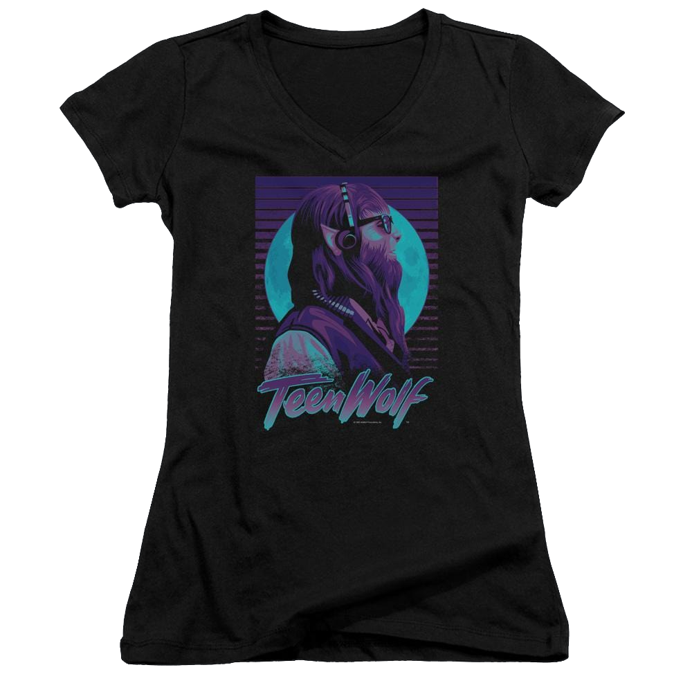 Teen Wolf Headphone Wolf Juniors V-Neck T-Shirt Juniors V-Neck T-Shirt Teen Wolf