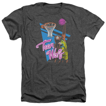 Charcoal men's heather t-shirt with Teen Wolf Slam Dunk graphic