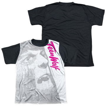 Teen Wolf Silver Halftone youth black back t-shirt for ages 8 to 12