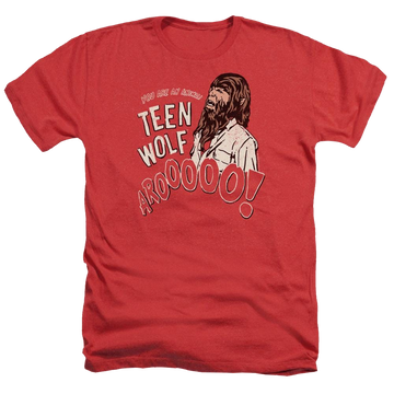 Red men's heather t-shirt with Teen Wolf Animal graphic