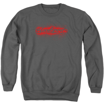 Charcoal men's crewneck sweatshirt with Bloodsport Blood Splatter graphic