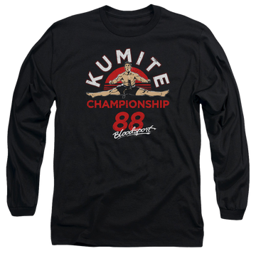 Black men's long sleeve t-shirt with Bloodsport Championship 88 graphic