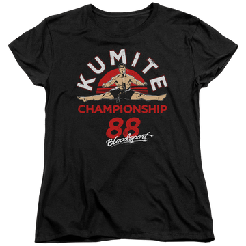 Black women's t-shirt with Bloodsport Championship 88 graphic