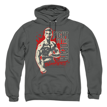 Charcoal pullover hoodie with Bloodsport To The Death graphic