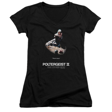 Black juniors v-neck t-shirt with POLTERGEIST II Poster graphic