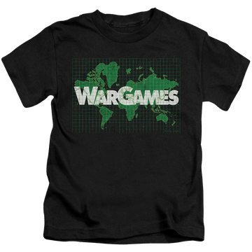 Black kid's t-shirt for ages 4 to 7 with Wargames Game Board graphic